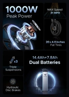 ENGWE X20 kokoontaitettava sähköpyörä - 1000W teho | 22.2Ah akku | 31mph nopeus | 93mi Range
